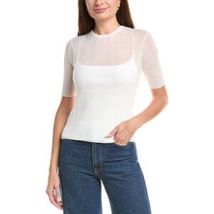 Vince Womens  Double Layer Rib Elbow-Sleeve Sweater, White